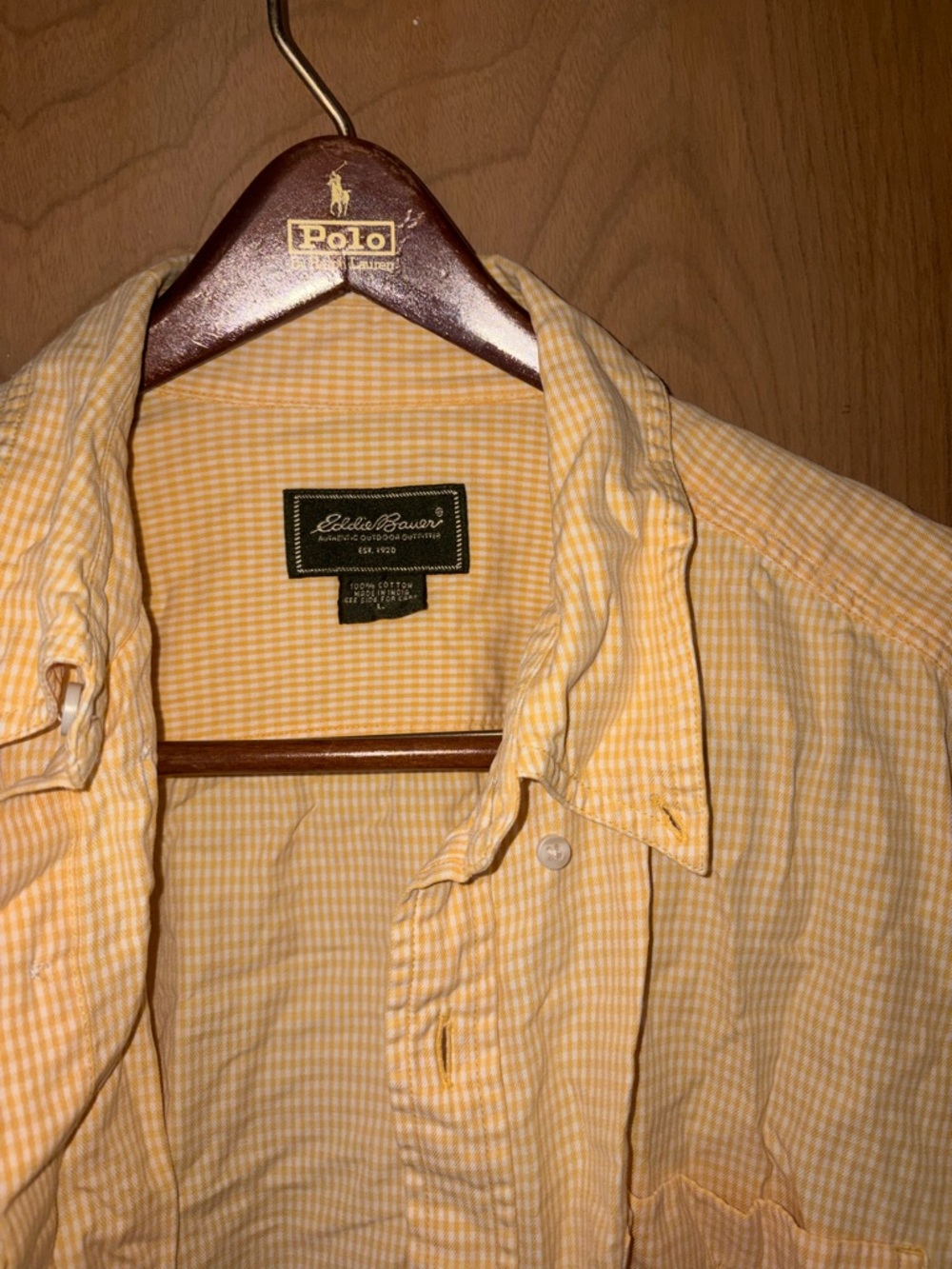 Eddie Bauer Yellow Gingham Short Sleeve Button-Down Shirt